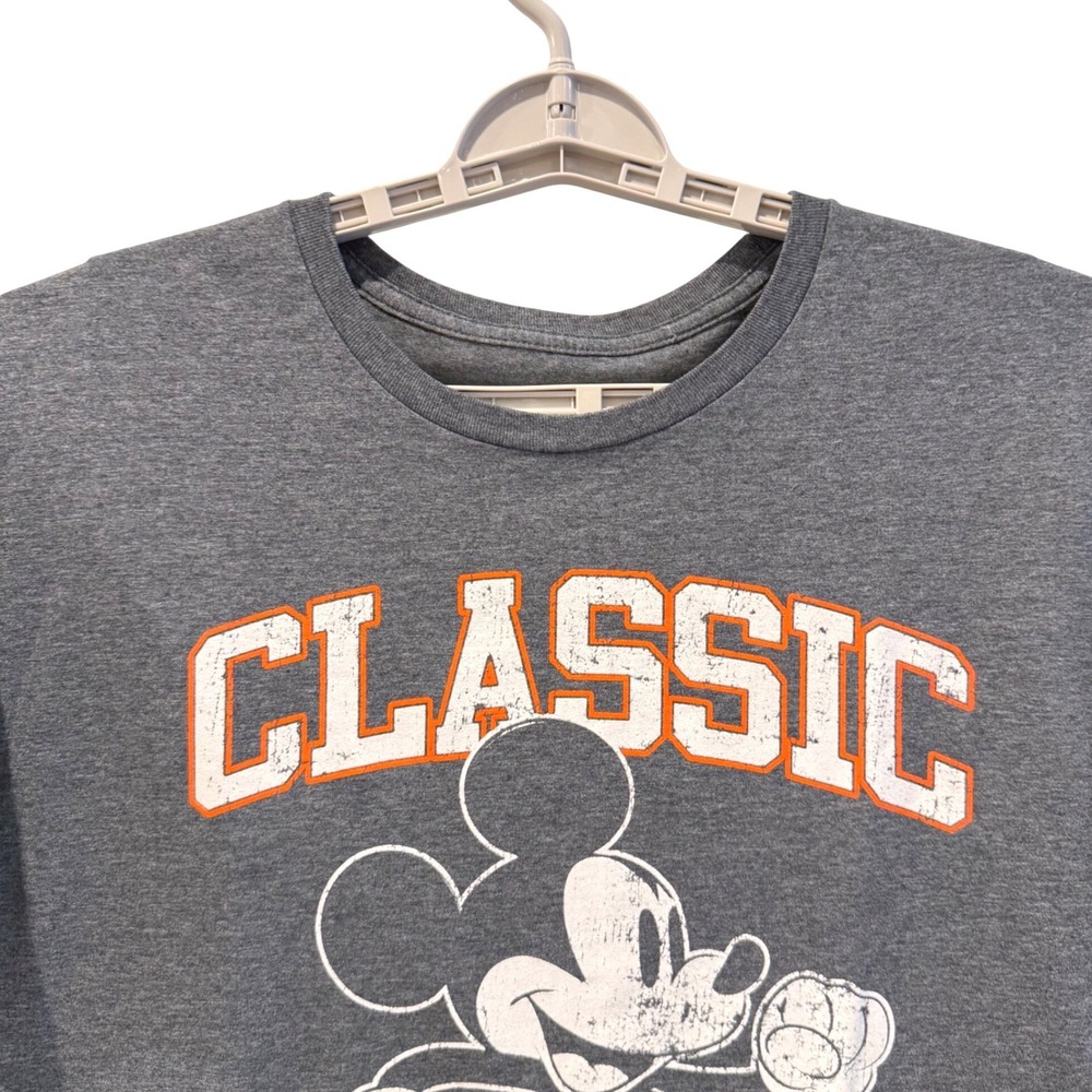 Disney Mickey Mouse T-Shirt Gray Distressed Retro Graphic Classic Tee Mens Large